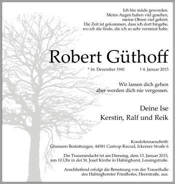 Traueranzeigen von Robert Güthoff Trauer in NRW de