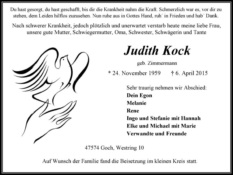 Traueranzeigen Von Judith Kock Trauer In NRW De