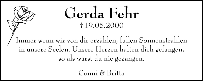 Traueranzeigen Von Gerda Fehr Trauer In Nrw De