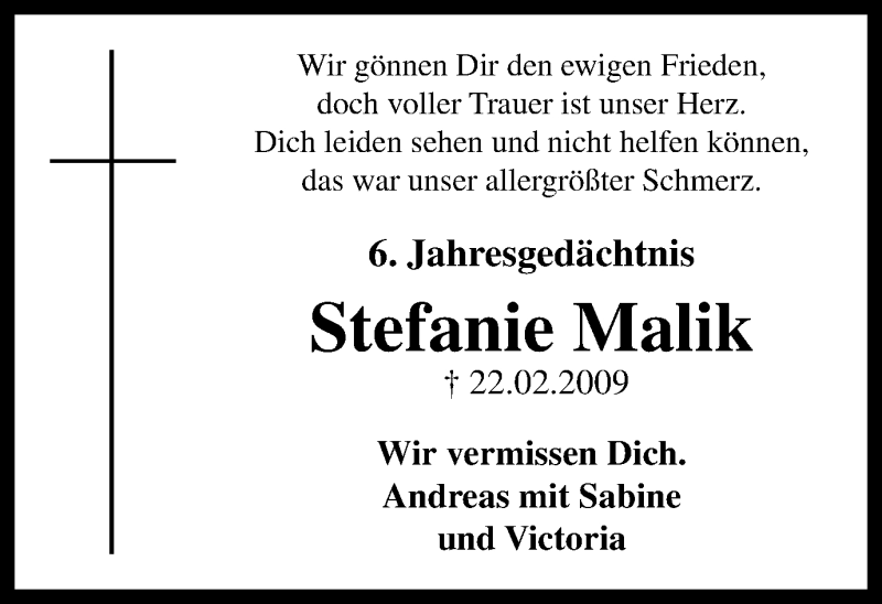 Traueranzeigen Von Stefanie Malik Trauer In NRW De