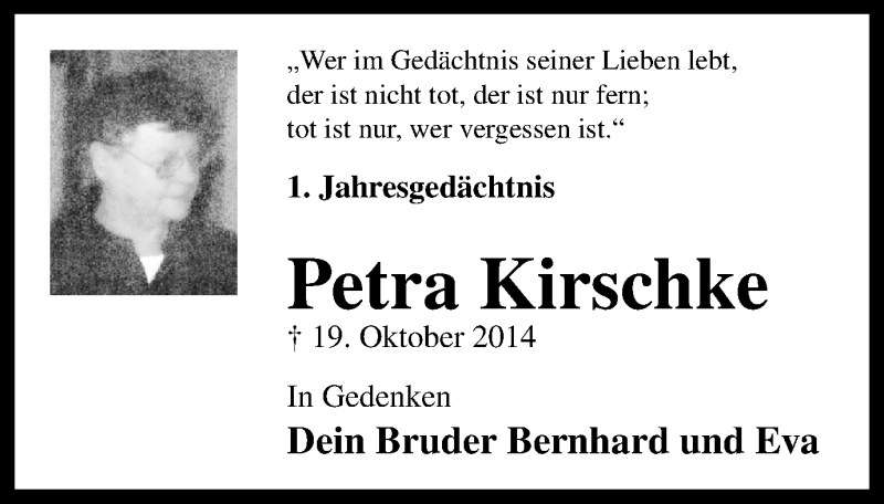 Traueranzeigen Von Petra Kirschke Trauer In Nrw De