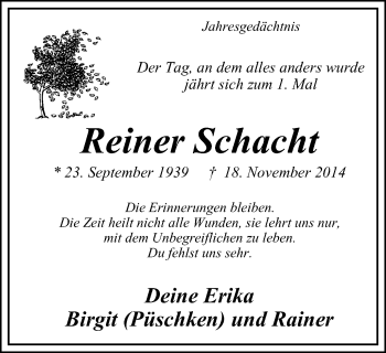 Traueranzeigen Von Reiner Schacht Trauer In NRW De