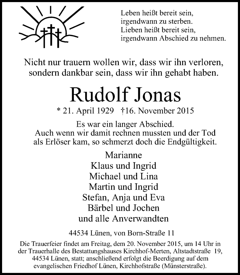 Traueranzeigen Von Rudolf Jonas Trauer In Nrw De