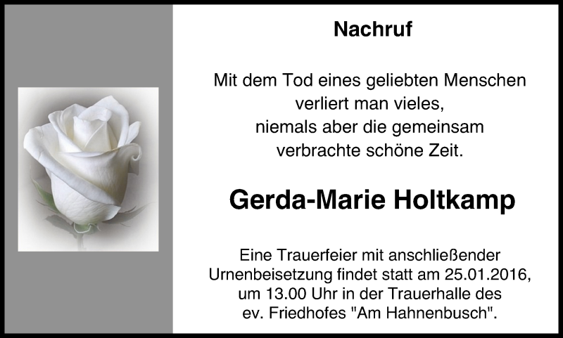 Traueranzeigen Von Gerda Marie Holtkamp Trauer In NRW De