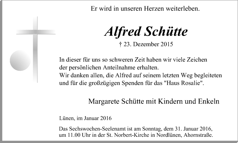 Traueranzeigen Von Alfred Sch Tte Trauer In Nrw De