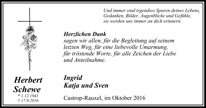 Traueranzeigen Von Herbert Schewe Trauer In Nrw De