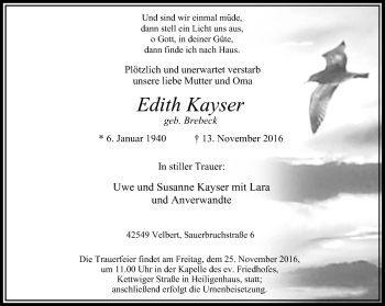 Traueranzeigen Von Edith Kayser Trauer In NRW De