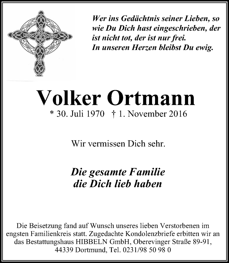 Traueranzeigen Von Volker Ortmann Trauer In Nrw De