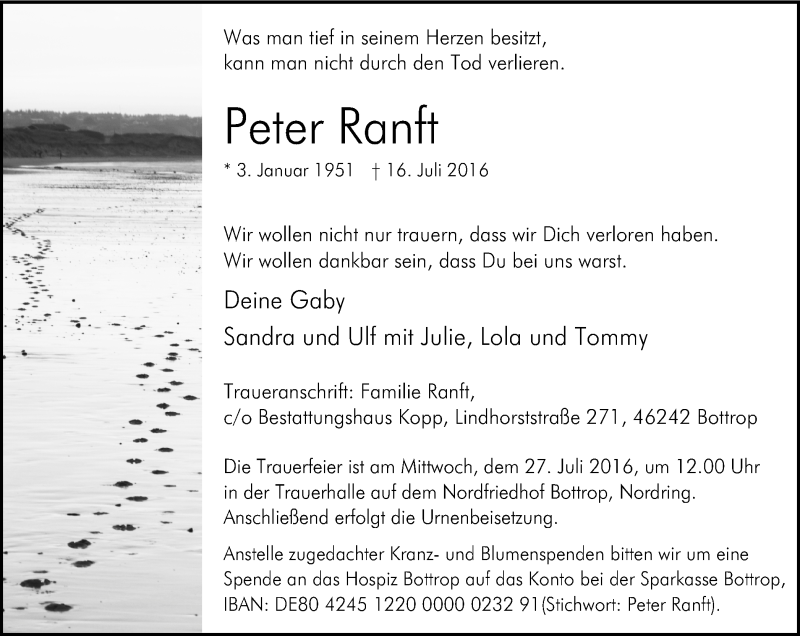 Traueranzeigen Von Peter Ranft Trauer In Nrw De