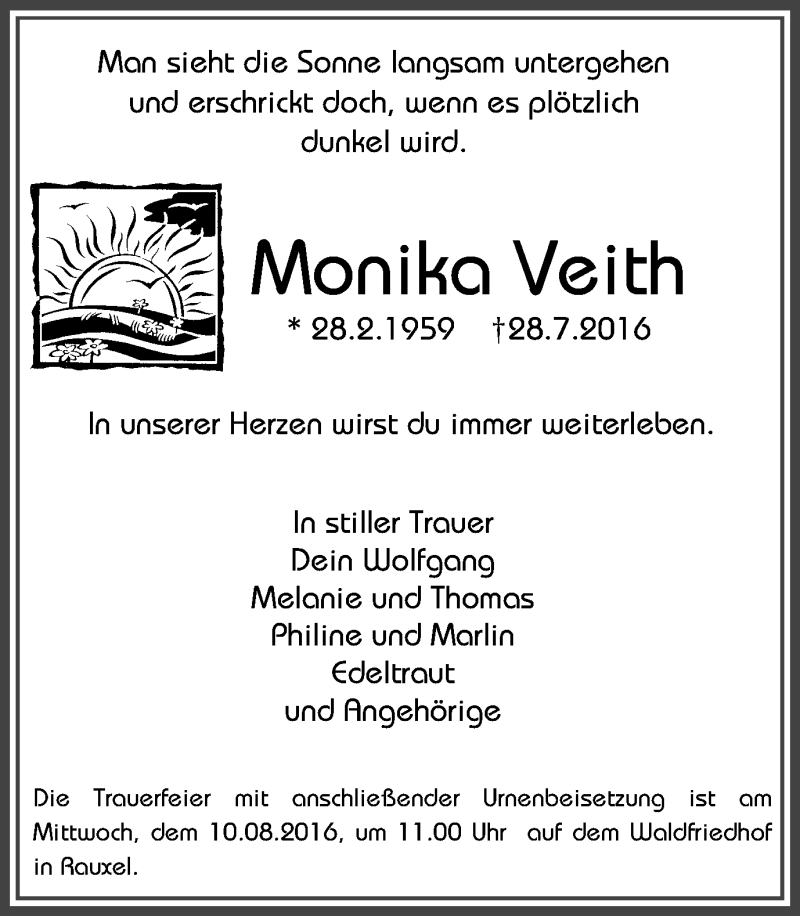 Traueranzeigen Von Monika Veith Trauer In Nrw De