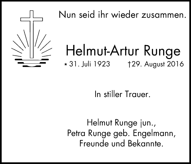 Traueranzeigen Von Helmut Artur Runge Trauer In NRW De