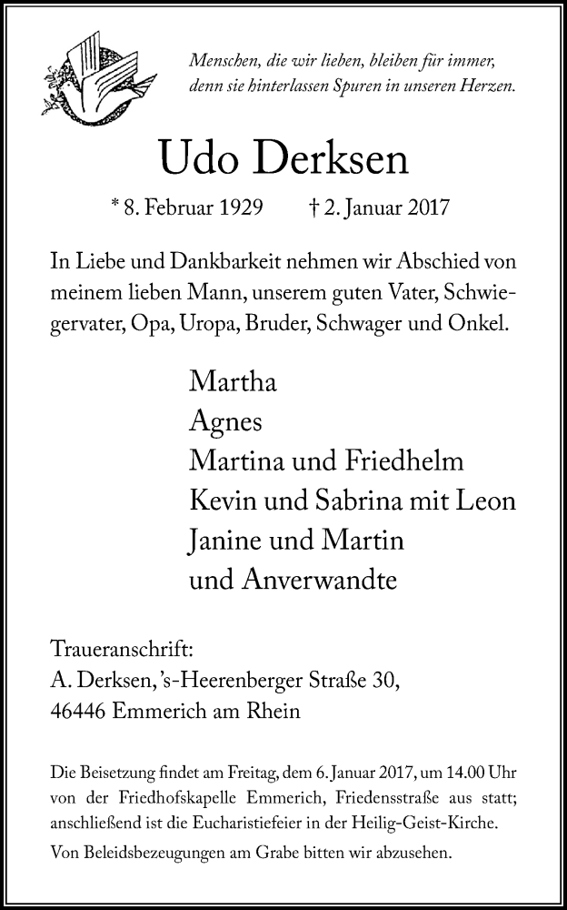 Traueranzeigen Von Udo Derksen Trauer In Nrw De