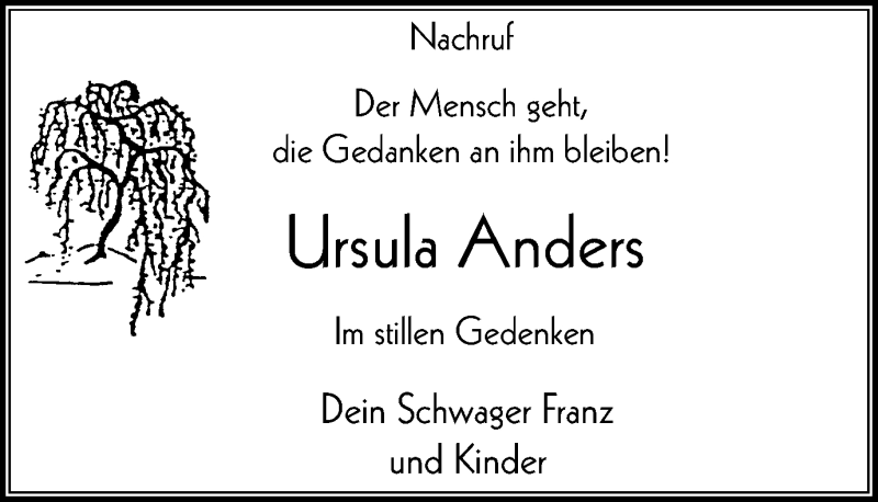 Traueranzeigen Von Ursula Anders Trauer In Nrw De