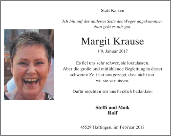 Traueranzeigen Von Margit Krause Trauer In Nrw De