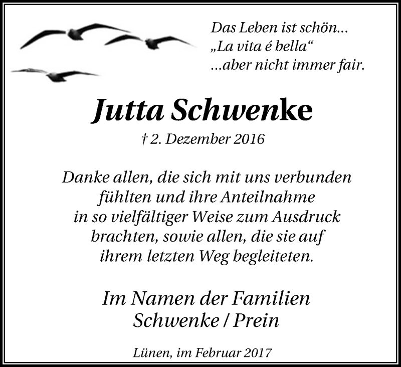 Traueranzeigen Von Jutta Schwenke Trauer In Nrw De