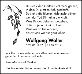 Traueranzeigen Von Wolfgang Walter Trauer In NRW De