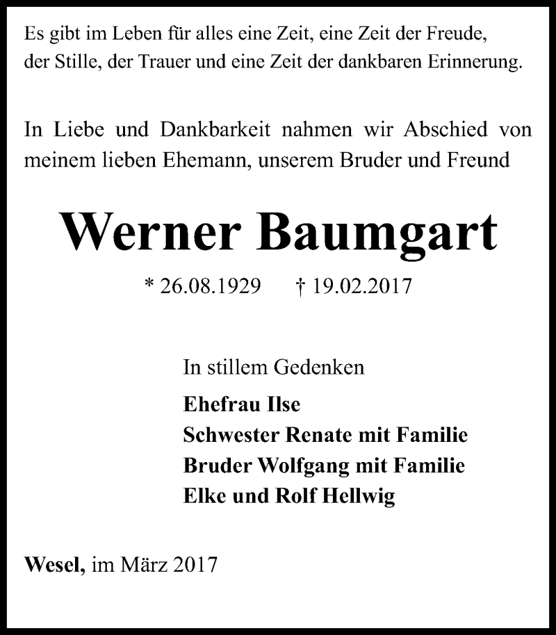 Traueranzeigen Von Werner Baumgart Trauer In Nrw De