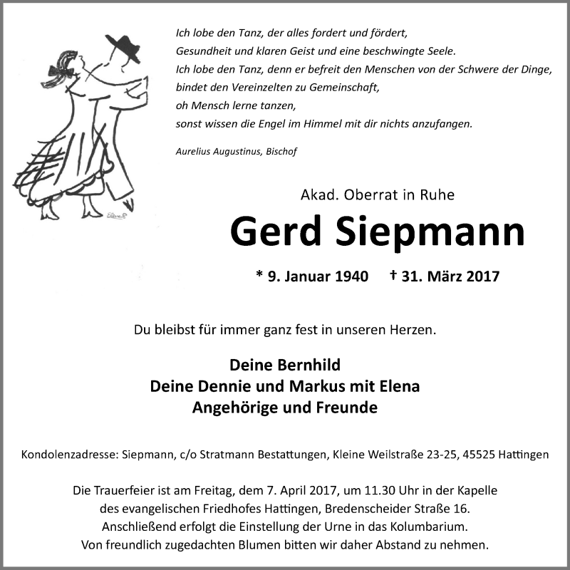 Traueranzeigen Von Gerd Siepmann Trauer In Nrw De