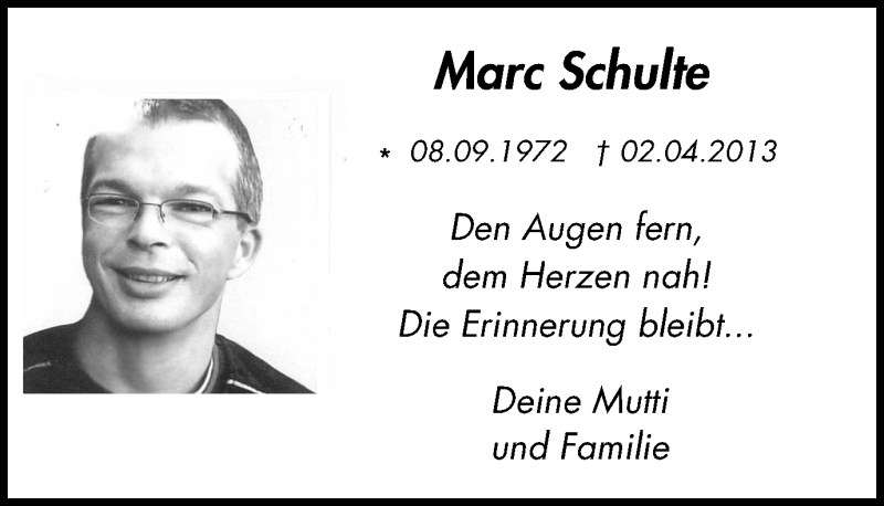 Traueranzeigen Von Marc Schulte Trauer In NRW De