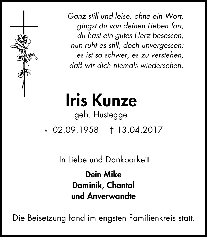 Traueranzeigen Von Iris Kunze Trauer In NRW De