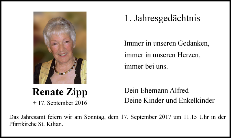 Traueranzeigen Von Renate Zipp Trauer In NRW De