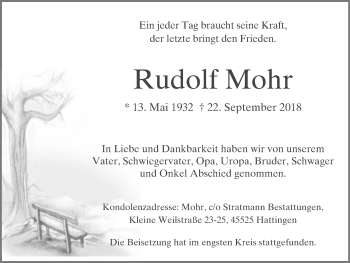 Traueranzeigen Von Rudolf Mohr Trauer In NRW De