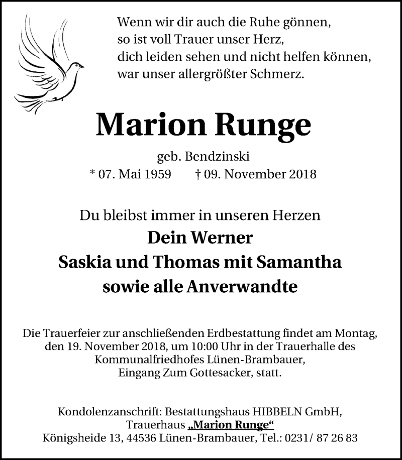 Traueranzeigen Von Marion Runge Trauer In NRW De