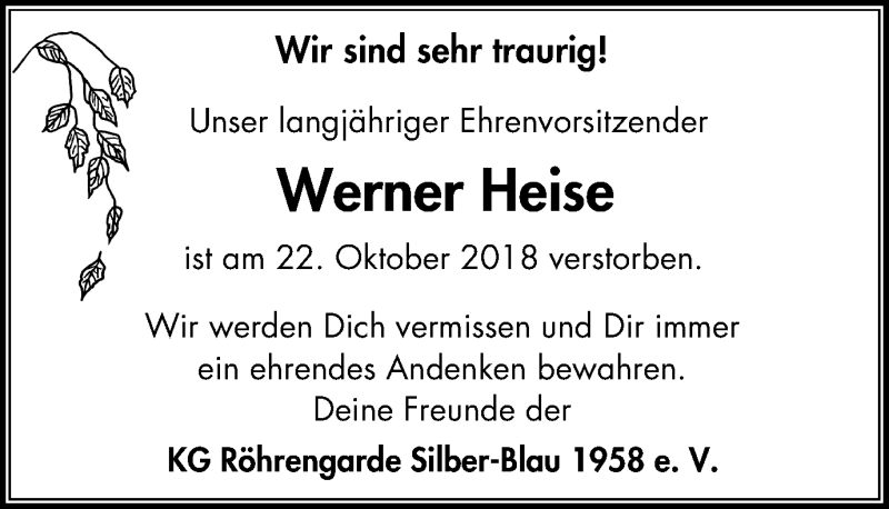 Traueranzeigen Von Werner Heise Trauer In Nrw De