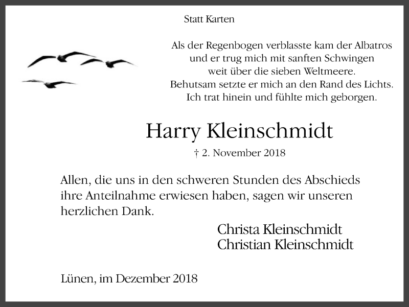 Traueranzeigen Von Harry Kleinschmidt Trauer In Nrw De