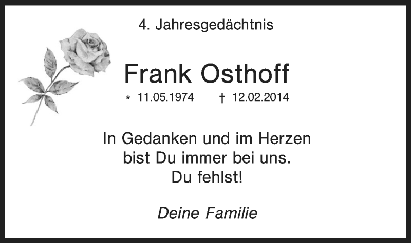 Traueranzeigen Von Frank Osthoff Trauer In NRW De