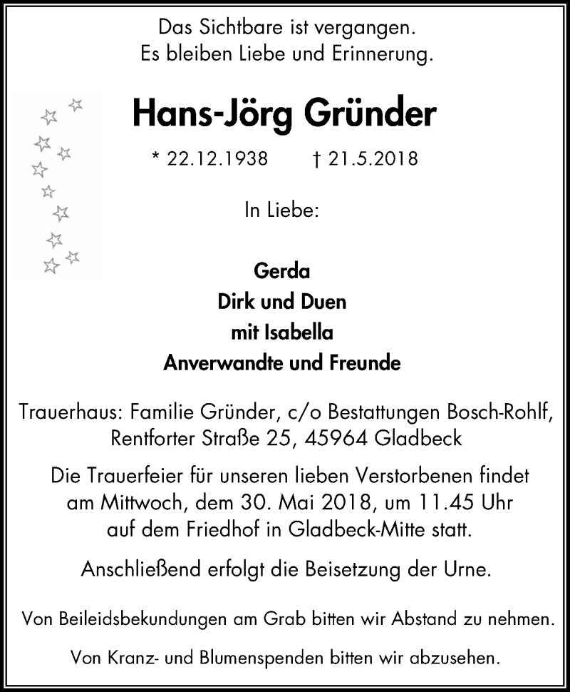 Traueranzeigen Von Hans J Rg Gr Nder Trauer In Nrw De