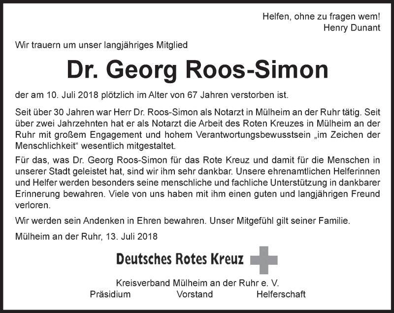 Traueranzeigen Von Georg Roos Simon Trauer In NRW De