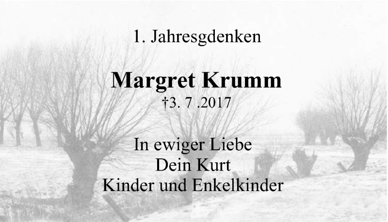 Traueranzeigen Von Margret Krumm Trauer In Nrw De