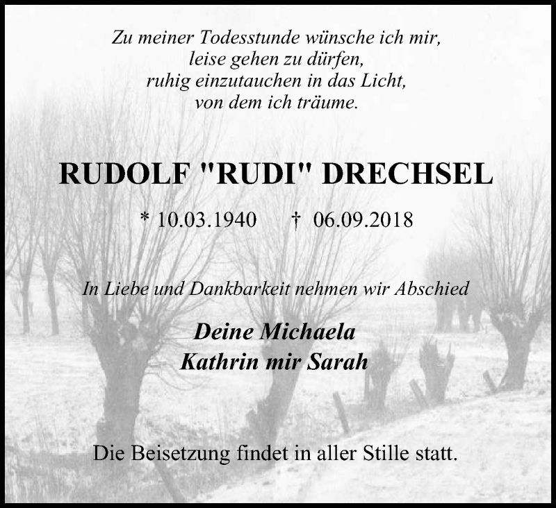 Traueranzeigen Von Rudolf Drechsel Trauer In Nrw De