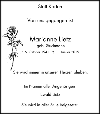 Traueranzeigen Von Marianne Lietz Trauer In NRW De