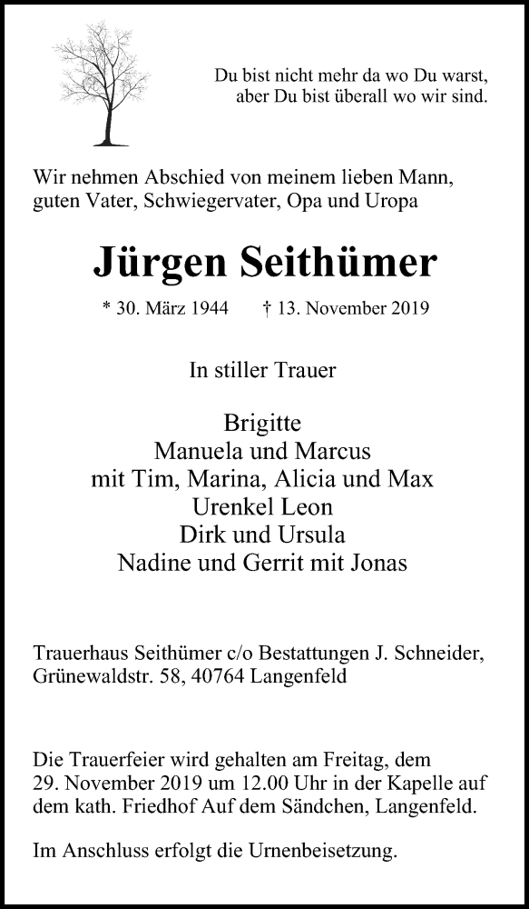 Traueranzeigen Von J Rgen Seith Mer Trauer In Nrw De