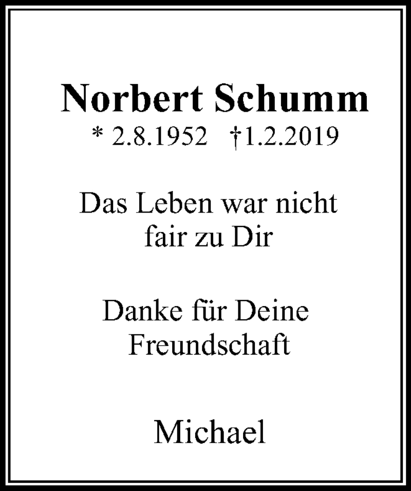 Traueranzeigen Von Norbert Schumm Trauer In Nrw De