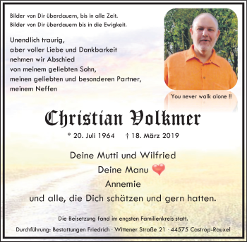 Traueranzeigen Von Christian Volkmer Trauer In NRW De