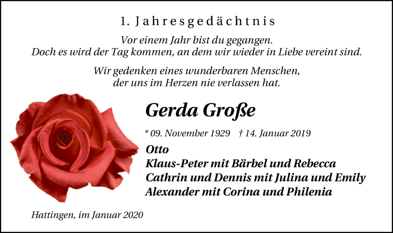 Traueranzeigen Von Gerda Gro E Trauer In Nrw De