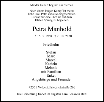 Traueranzeigen Von Petra Manhold Trauer In Nrw De