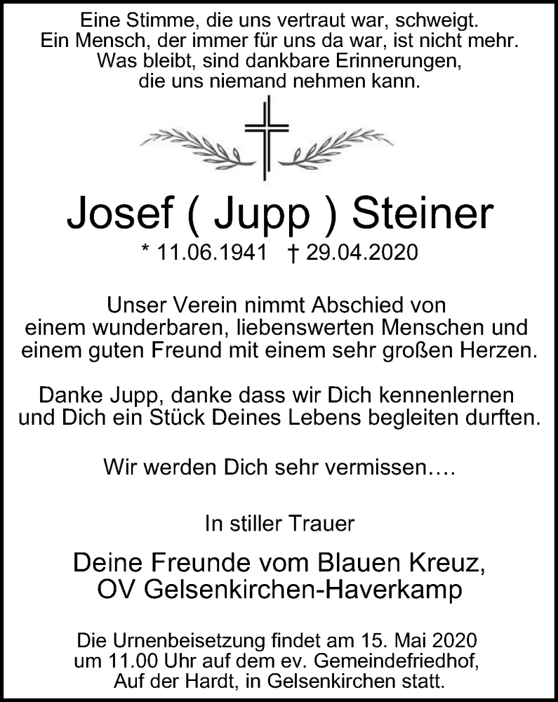 Traueranzeigen Von Josef Steiner Trauer In NRW De