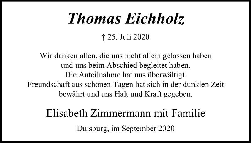 Traueranzeigen Von Thomas Eichholz Trauer In Nrw De