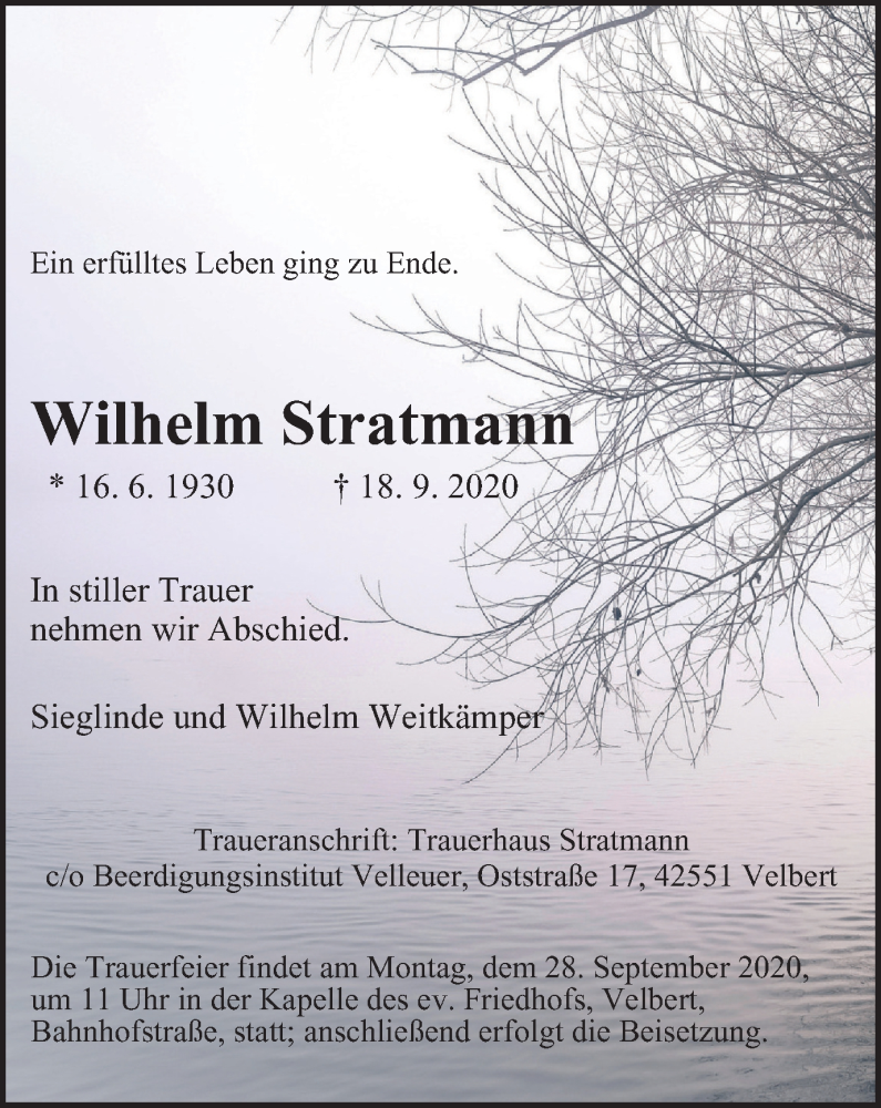 Traueranzeigen Von Wilhelm Stratmann Trauer In Nrw De