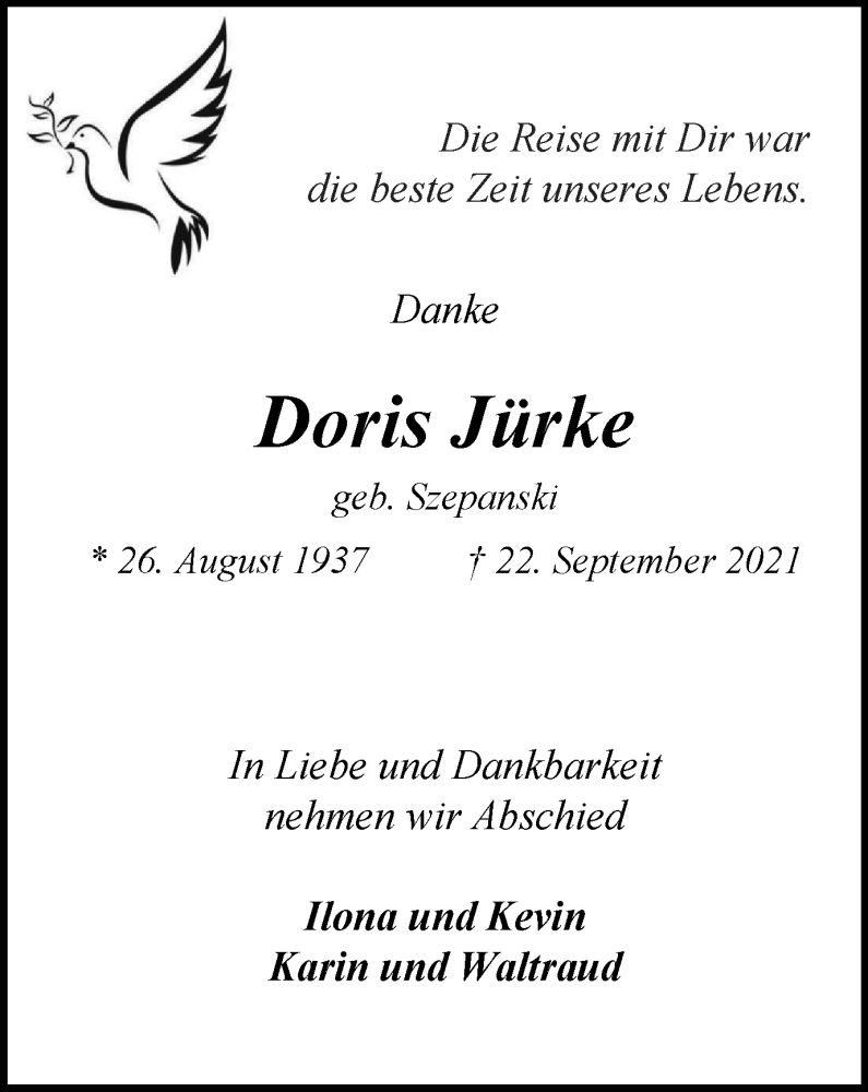 Traueranzeigen von Doris Jürke Trauer in NRW de