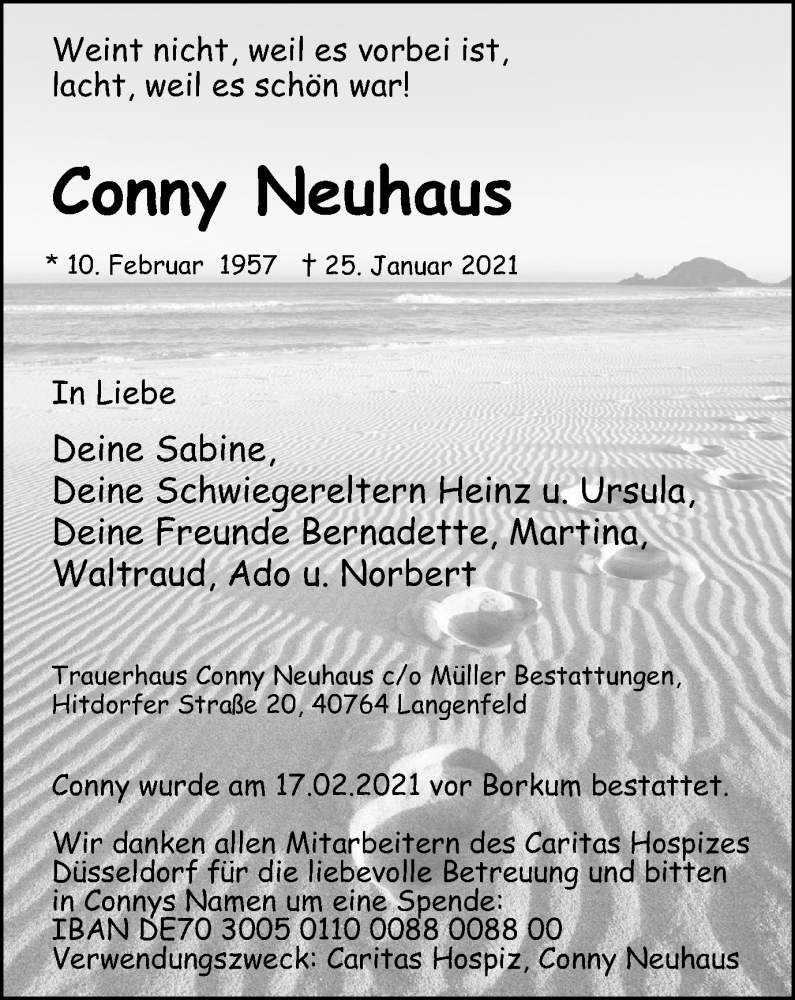 Traueranzeigen Von Conny Neuhaus Trauer In NRW De