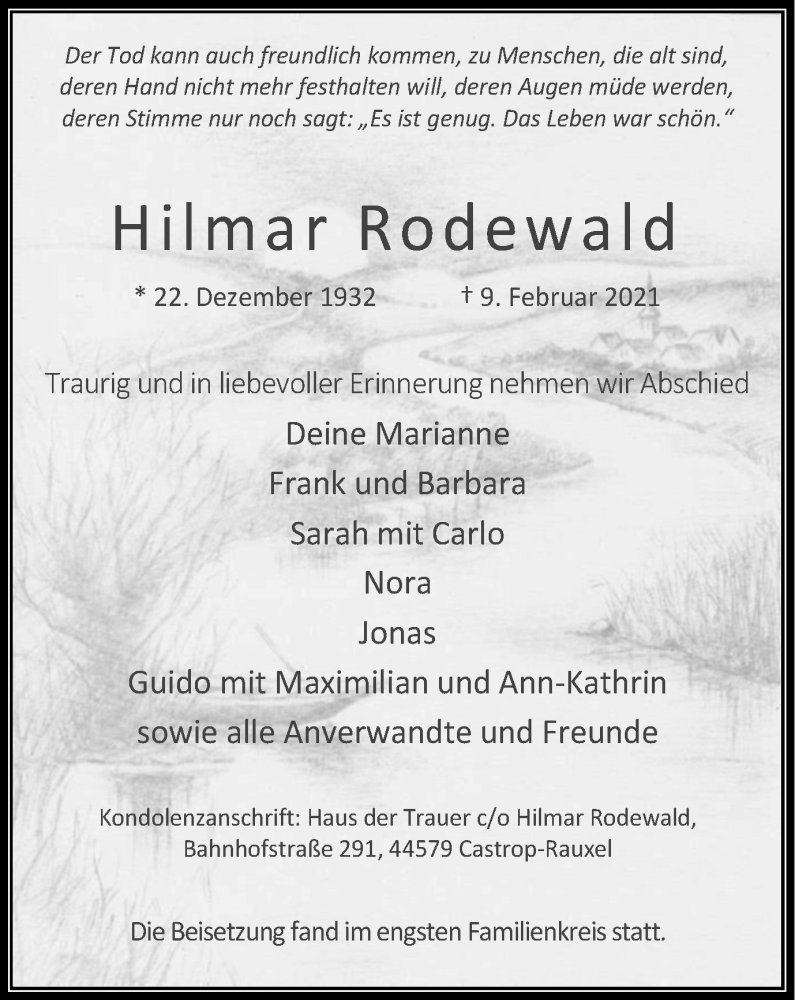 Traueranzeigen Von Hilmar Rodewald Trauer In NRW De