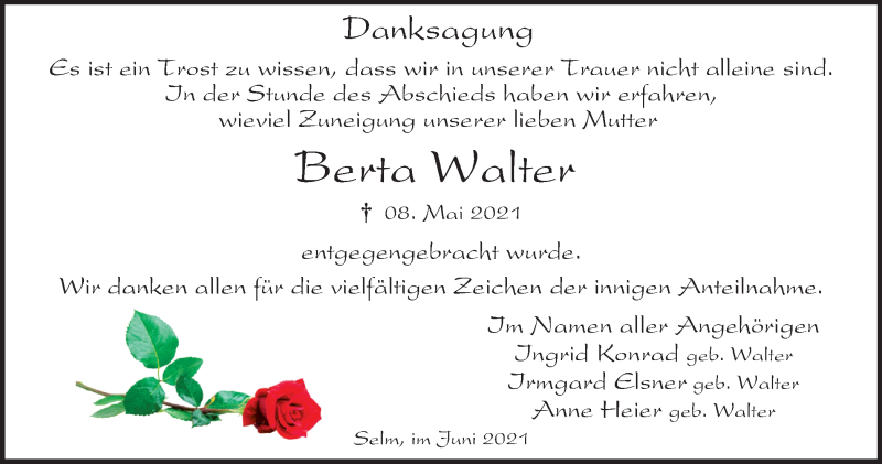 Traueranzeigen Von Berta Walter Trauer In NRW De