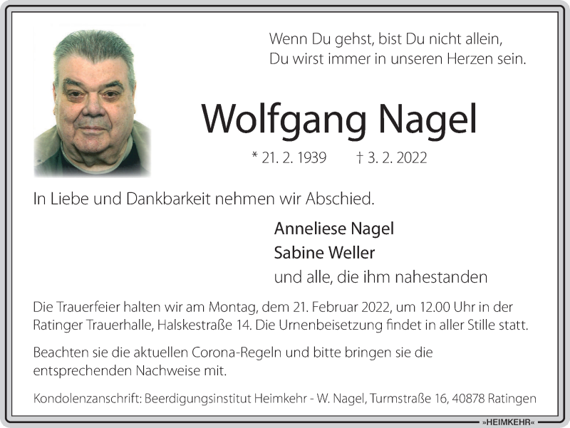 Traueranzeigen Von Wolfgang Nagel Trauer In NRW De