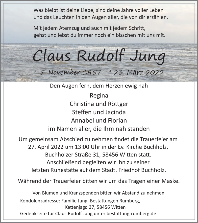 Traueranzeigen Von Claus Rudolf Jung Trauer In NRW De