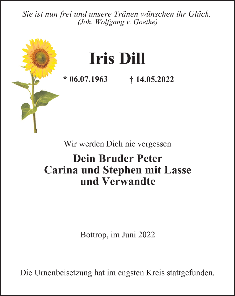 Traueranzeigen Von Iris Dill Trauer In NRW De